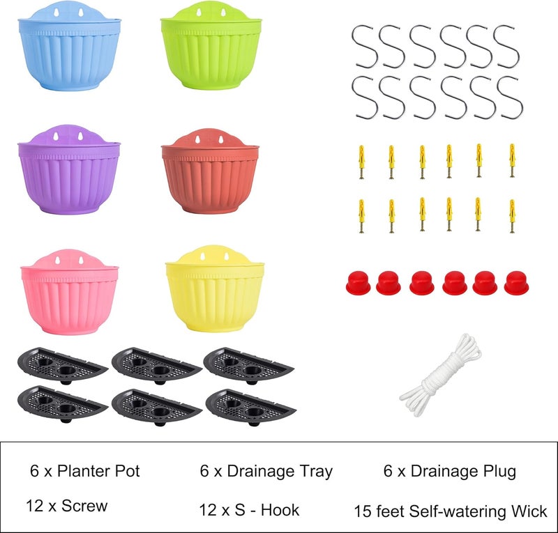 ORIMERC 6 Pcs Colorful Resin Wall Hanging Planter Pot Vertical Garden Living Wall Mount Window Hang Indoor Outdoor for Kitchen Herb Balcony Railing Shelf Fence Bedroom Trellis Décor - Image 3